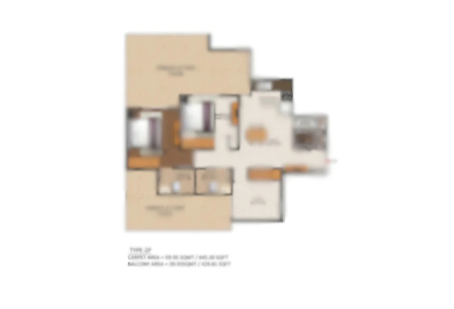 Ganga Nine Zero 3 BHK plus Utility floor plan