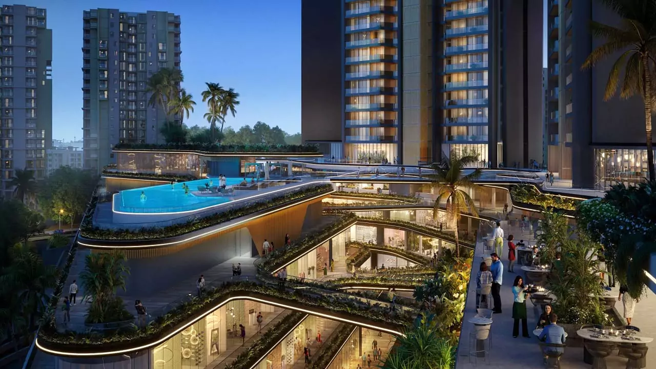 Ganga Nine Zero Sector 90 Gurugram tiered clubhouse and pool deck render