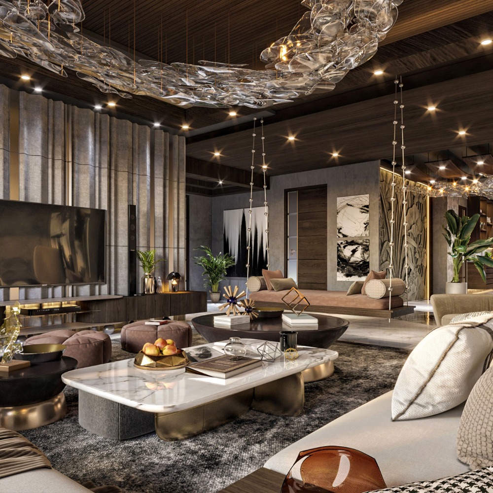 Ganga Nine Zero luxury living room interior render