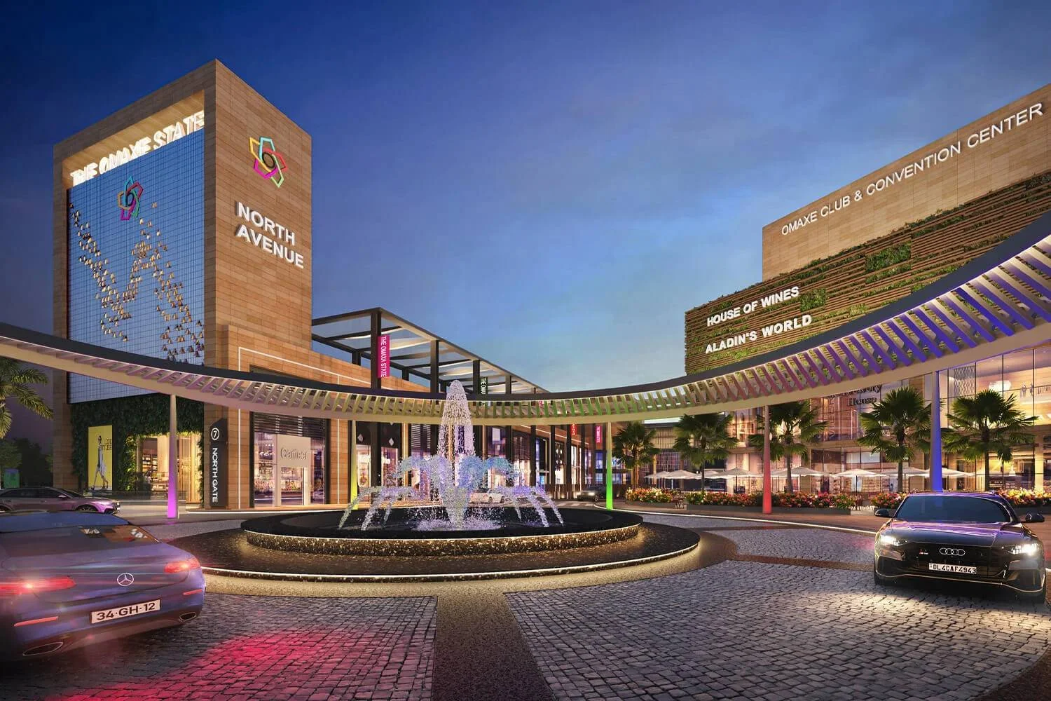 The Omaxe State Dwarka Sector 19B North Avenue and North Gate entrance render