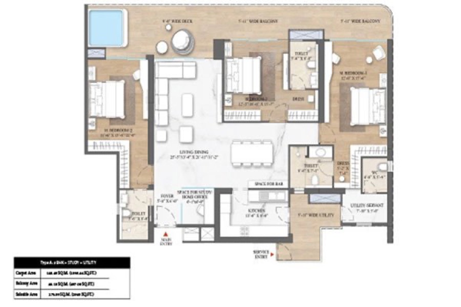 Smartworld Sector 67 3 BHK floor plan