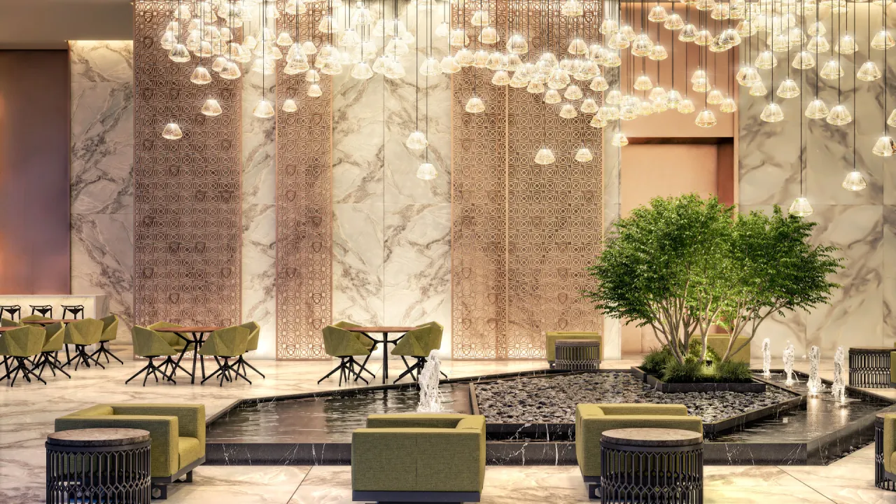 Tonino Lamborghini Residences club lobby interior render
