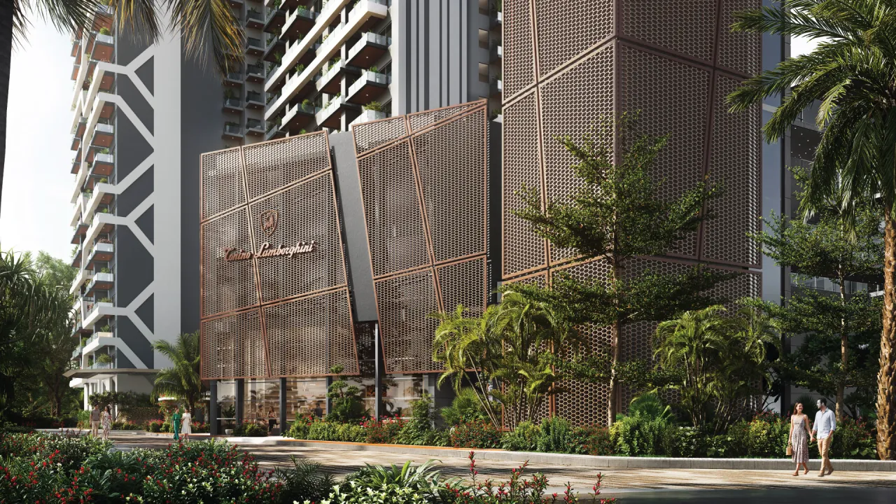 Tonino Lamborghini Residences branded clubhouse entrance render